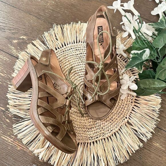 PIKOLINOS Womens Java W0K-0964 Caged Lace Up  Olive Leather Sandal‎ 7.5-8 / 38 - Picture 1 of 8